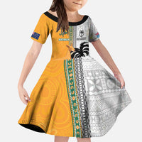 Custom Fiji and Australia Rugby Kid Short Sleeve Dress Aboriginal and Fijian Masi Pattern