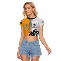 Custom Fiji and Australia Rugby Raglan Cropped T Shirt Aboriginal and Fijian Masi Pattern