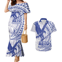 American Samoa Pago Pago Aeto Couples Matching Mermaid Dress and Hawaiian Shirt Wingstyle Blue-White Color LT03 White - Polynesian Pride