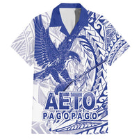 Samoa Pago Pago Aeto Family Matching Long Sleeve Bodycon Dress and Hawaiian Shirt Wingstyle Blue-White Color - Polynesian Pride