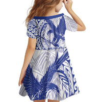 Samoa Pago Pago Aeto Family Matching Mermaid Dress and Hawaiian Shirt Wingstyle Blue-White Color - Polynesian Pride