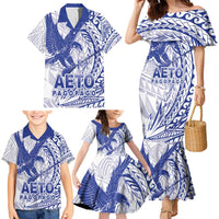 Samoa Pago Pago Aeto Family Matching Mermaid Dress and Hawaiian Shirt Wingstyle Blue-White Color - Polynesian Pride