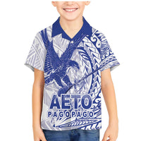 Samoa Pago Pago Aeto Family Matching Mermaid Dress and Hawaiian Shirt Wingstyle Blue-White Color - Polynesian Pride