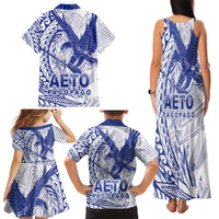 Samoa Pago Pago Aeto Family Matching Tank Maxi Dress and Hawaiian Shirt Wingstyle Blue-White Color - Polynesian Pride