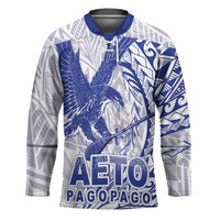 American Samoa Pago Pago Aeto Hockey Jersey Wingstyle Blue-White Color LT03 Unisex White - Polynesian Pride