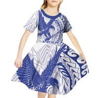 Samoa Pago Pago Aeto Kid Short Sleeve Dress Wingstyle Blue-White Color - Polynesian Pride