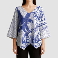 Samoa Pago Pago Aeto Kimono Sleeve Blouse Wingstyle Blue-White Color - Polynesian Pride