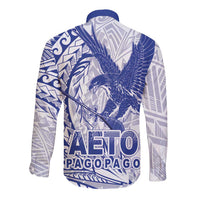 Samoa Pago Pago Aeto Long Sleeve Button Shirt Wingstyle Blue-White Color - Polynesian Pride