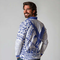 Samoa Pago Pago Aeto Long Sleeve Polo Shirt Wingstyle Blue-White Color - Polynesian Pride