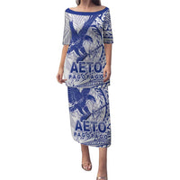 Samoa Pago Pago Aeto Puletasi Wingstyle Blue-White Color - Polynesian Pride