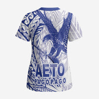 American Samoa Pago Pago Aeto Scrub Top Wingstyle Blue-White Color LT03 - Polynesian Pride