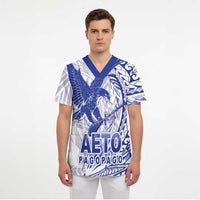 American Samoa Pago Pago Aeto Scrub Top Wingstyle Blue-White Color LT03 - Polynesian Pride