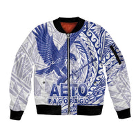 Samoa Pago Pago Aeto Sleeve Zip Bomber Jacket Wingstyle Blue-White Color - Polynesian Pride