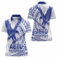 Samoa Pago Pago Aeto Women Polo Shirt Wingstyle Blue-White Color - Polynesian Pride