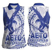 Samoa Pago Pago Aeto Women Sleeveless Polo Shirt Wingstyle Blue-White Color - Polynesian Pride