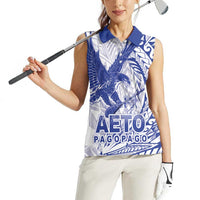 Samoa Pago Pago Aeto Women Sleeveless Polo Shirt Wingstyle Blue-White Color - Polynesian Pride