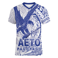 Samoa Pago Pago Aeto Women V-Neck T-Shirt Wingstyle Blue-White Color - Polynesian Pride