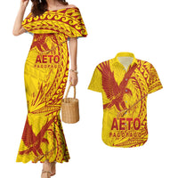 American Samoa Pago Pago Aeto Couples Matching Mermaid Dress and Hawaiian Shirt Wingstyle Red-Gold Color LT03 Yellow - Polynesian Pride