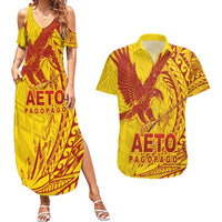 American Samoa Pago Pago Aeto Couples Matching Summer Maxi Dress and Hawaiian Shirt Wingstyle Red-Gold Color LT03 Yellow - Polynesian Pride