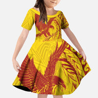 Samoa Pago Pago Aeto Family Matching Long Sleeve Bodycon Dress and Hawaiian Shirt Wingstyle Red-Gold Color - Polynesian Pride