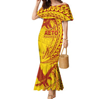 Samoa Pago Pago Aeto Family Matching Mermaid Dress and Hawaiian Shirt Wingstyle Red-Gold Color - Polynesian Pride