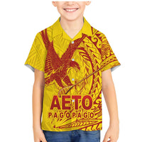 Samoa Pago Pago Aeto Family Matching Mermaid Dress and Hawaiian Shirt Wingstyle Red-Gold Color - Polynesian Pride