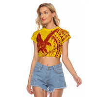 Samoa Pago Pago Aeto Raglan Cropped T Shirt Wingstyle Red-Gold Color - Polynesian Pride