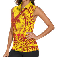American Samoa Pago Pago Aeto Women Sleeveless Polo Shirt Wingstyle Red-Gold Color LT03 - Polynesian Pride
