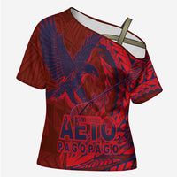 Samoa Pago Pago Aeto Cross Shoulder Shirt Wingstyle Red-Blue Color - Polynesian Pride