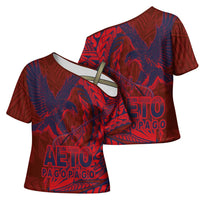 Samoa Pago Pago Aeto Cross Shoulder Shirt Wingstyle Red-Blue Color - Polynesian Pride
