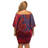 Samoa Pago Pago Aeto Family Matching Off Shoulder Short Dress and Hawaiian Shirt Wingstyle Red-Blue Color - Polynesian Pride