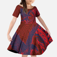 American Samoa Pago Pago Aeto Kid Short Sleeve Dress Wingstyle Red-Blue Color LT03 KID Red - Polynesian Pride