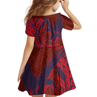 American Samoa Pago Pago Aeto Kid Short Sleeve Dress Wingstyle Red-Blue Color LT03 - Polynesian Pride