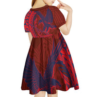 American Samoa Pago Pago Aeto Kid Short Sleeve Dress Wingstyle Red-Blue Color LT03 - Polynesian Pride