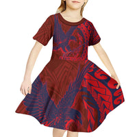 American Samoa Pago Pago Aeto Kid Short Sleeve Dress Wingstyle Red-Blue Color LT03 - Polynesian Pride