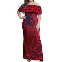 Samoa Pago Pago Aeto Off Shoulder Maxi Dress Wingstyle Red-Blue Color - Polynesian Pride