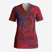 American Samoa Pago Pago Aeto Scrub Top Wingstyle Red-Blue Color LT03 Adult Red - Polynesian Pride