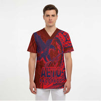 American Samoa Pago Pago Aeto Scrub Top Wingstyle Red-Blue Color LT03 - Polynesian Pride