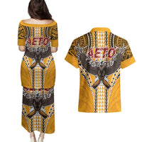 American Samoa Pago Pago Aeto Couples Matching Puletasi and Hawaiian Shirt Bald Eagle with Polynesian Art Tattoos LT03 - Polynesian Pride
