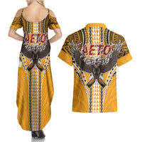 American Samoa Pago Pago Aeto Couples Matching Summer Maxi Dress and Hawaiian Shirt Bald Eagle with Polynesian Art Tattoos LT03 - Polynesian Pride