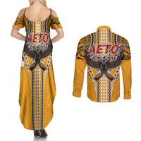 Samoa Pago Pago Aeto Couples Matching Summer Maxi Dress and Long Sleeve Button Shirt Bald Eagle with Polynesian Art Tattoos - Polynesian Pride