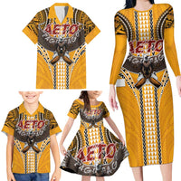 Samoa Pago Pago Aeto Family Matching Long Sleeve Bodycon Dress and Hawaiian Shirt Bald Eagle with Polynesian Art Tattoos - Polynesian Pride