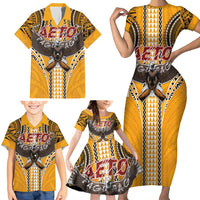 Samoa Pago Pago Aeto Family Matching Short Sleeve Bodycon Dress and Hawaiian Shirt Bald Eagle with Polynesian Art Tattoos - Polynesian Pride