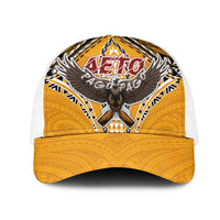 American Samoa Pago Pago Aeto Mesh Trucker Cap Bald Eagle with Polynesian Art Tattoos LT03 One Size White Yellow - Polynesian Pride