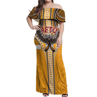 Samoa Pago Pago Aeto Off Shoulder Maxi Dress Bald Eagle with Polynesian Art Tattoos - Polynesian Pride