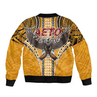 Samoa Pago Pago Aeto Sleeve Zip Bomber Jacket Bald Eagle with Polynesian Art Tattoos - Polynesian Pride
