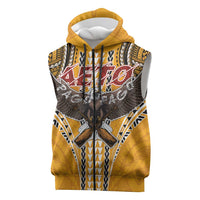 American Samoa Pago Pago Aeto Sleeveless Zip Hoodie Bald Eagle with Polynesian Art Tattoos LT03 Yellow - Polynesian Pride