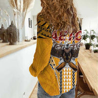 Samoa Pago Pago Aeto Women Casual Shirt Bald Eagle with Polynesian Art Tattoos - Polynesian Pride