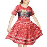 New Zealand Christmas Kid Short Sleeve Dress Santa Catch The Wave Maori Pattern Retro Style LT03 - Polynesian Pride