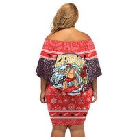 New Zealand Christmas Off Shoulder Short Dress Santa Catch The Wave Maori Pattern Retro Style LT03 - Polynesian Pride